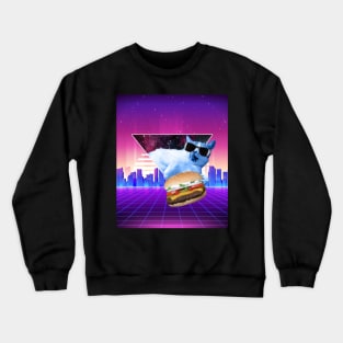 Aesthetic Synthwave Cat Burger Crewneck Sweatshirt